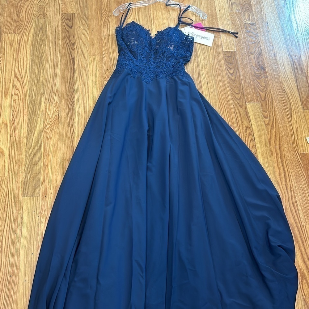 New hello Gorgeous Neptune navy corset upper prom dress gown women’s size 2